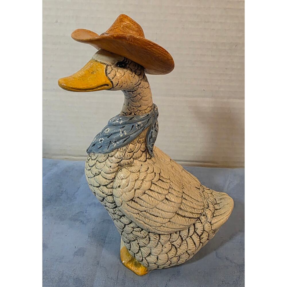 Vintage 1987 Ceramic Goose Figurines Pair Cowboy Bonnet Country Farmhouse - Picture 8 of 16